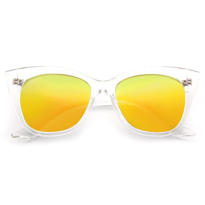 Rayne Color Mirror Sharp Cat Eye Clear Frame Sunglasses